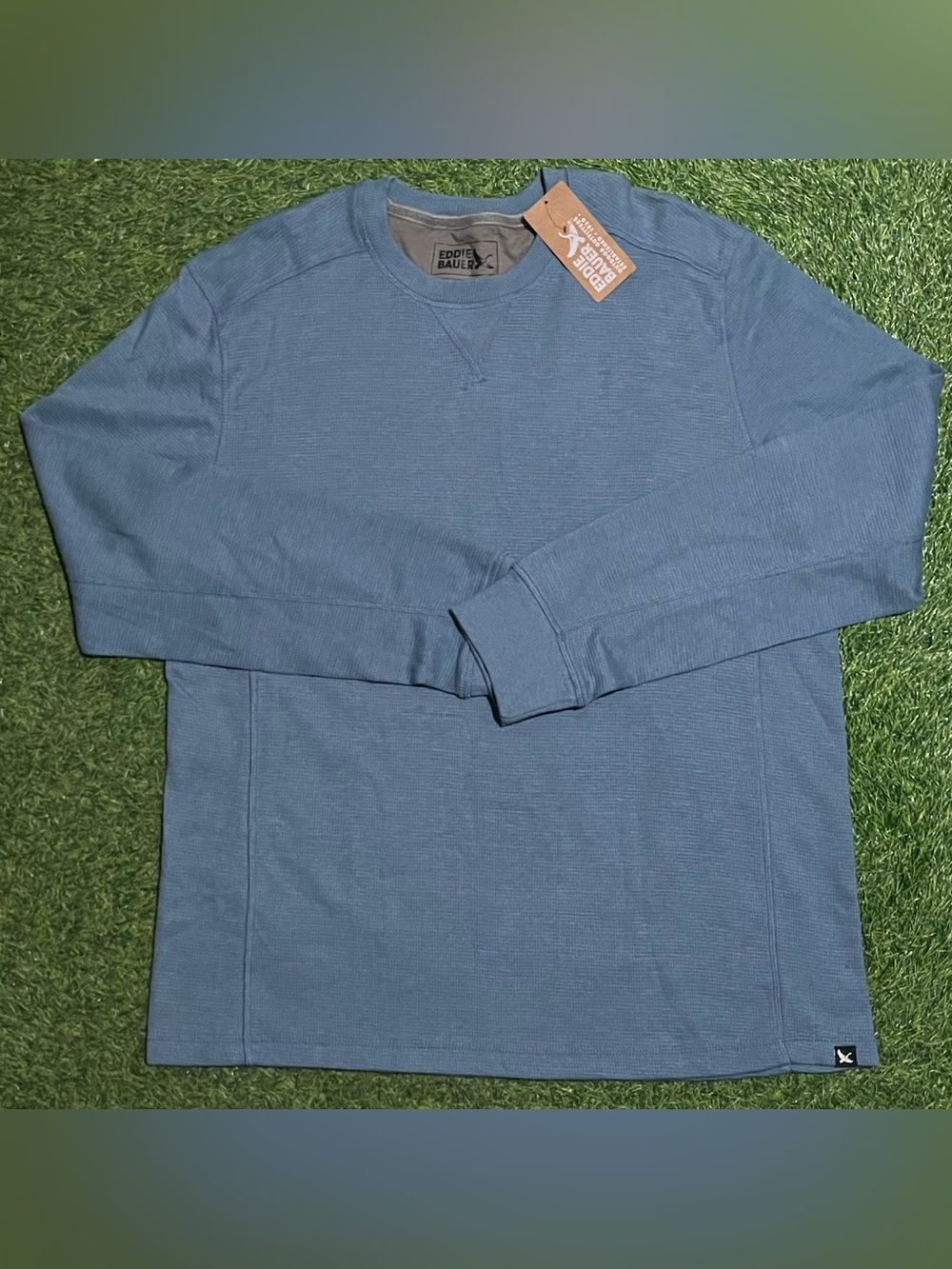 NWT Eddie Bauer Eddie's Favorite Ultrasoft Thermal Crew Men's L Waffle Knit Blue